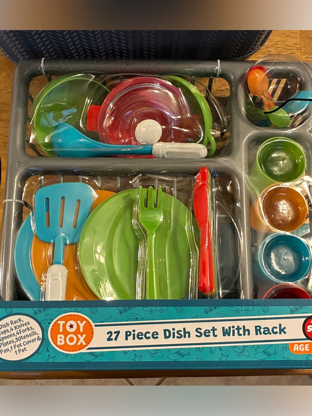 27-Piece Kids Dish Set with Rack - Green/Blue/Red